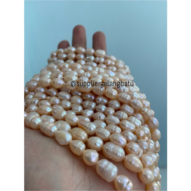 Bahan Mutiara Air Tawar Barok PEACH 8 x 12mm OVAL fresh water pearl