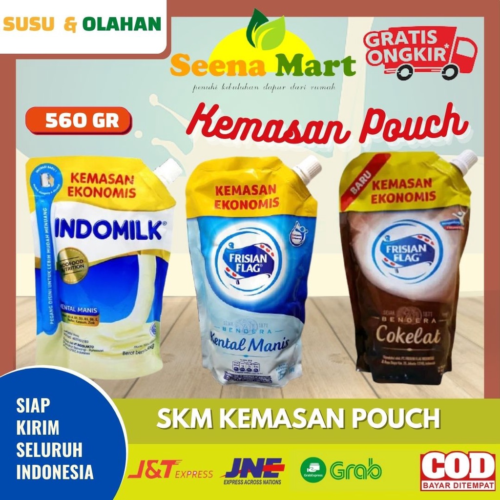 

Susu Frisian Flag Bendera Indomilk Kental Manis Cokelat Vanila Putih Full Cream SKM Pouch 560 gr