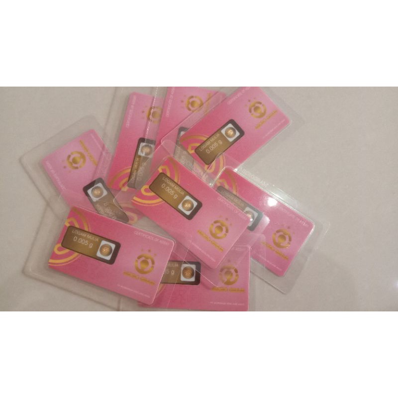 MICROGRAM 5 PCS EMAS MINI 0.005 GRAM LOGAM MULIA 24 KARAT DIJAMIN ASLI ORIGINAL