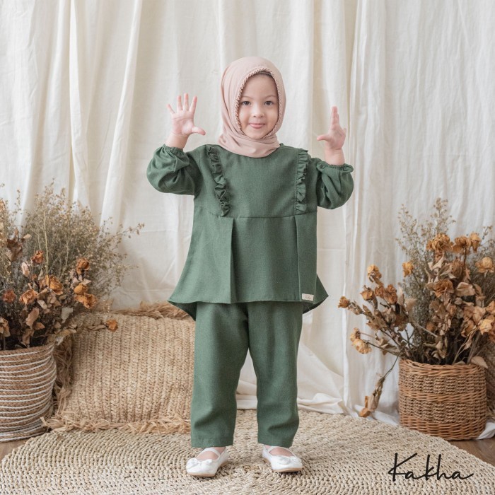 Set-Family-Muslim-Busana- Kakha - Sarimbit Keluarga Kareem (Army) / Baju Couple Keluarga Muslim -