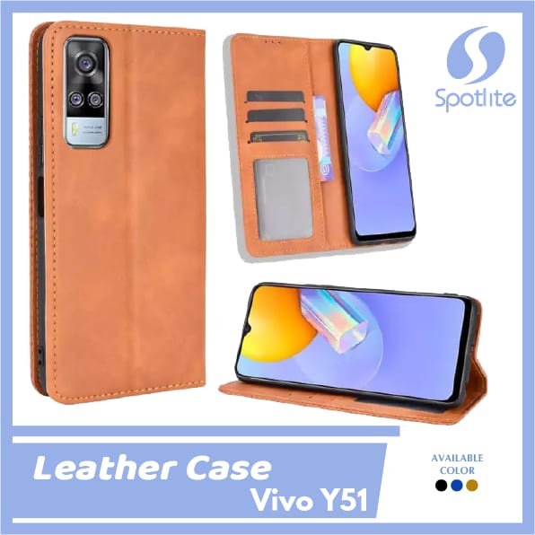 FLIP COVER VIVO Y51 LEATHER CASE DOMPET HP KULIT SPOTLITE
