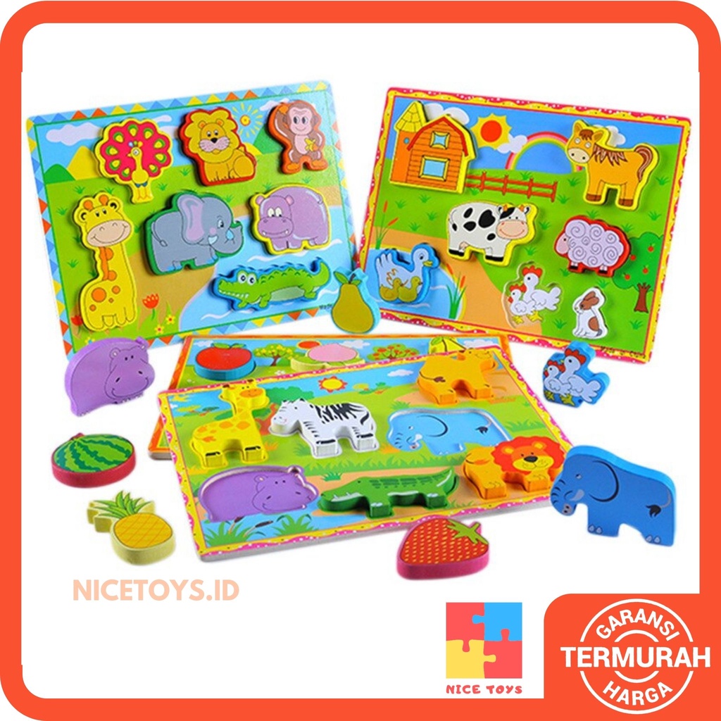 Chunky Puzzle Full Colour Wooden Puzzle FC Anak Puzzle Kayu Jigsaw Puzzle 3D Mainan Balita Mainan Edukasi