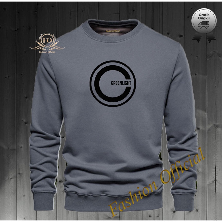 Baju Sweater Hoodie Distro Greenlight Bulat Text Hitam Premium Quality Sweater Pria Wanita Distro Te