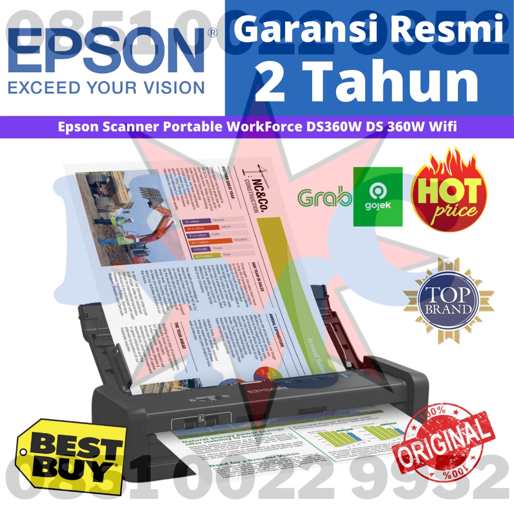 Epson Scanner Portable WorkForce DS 360W Wifi