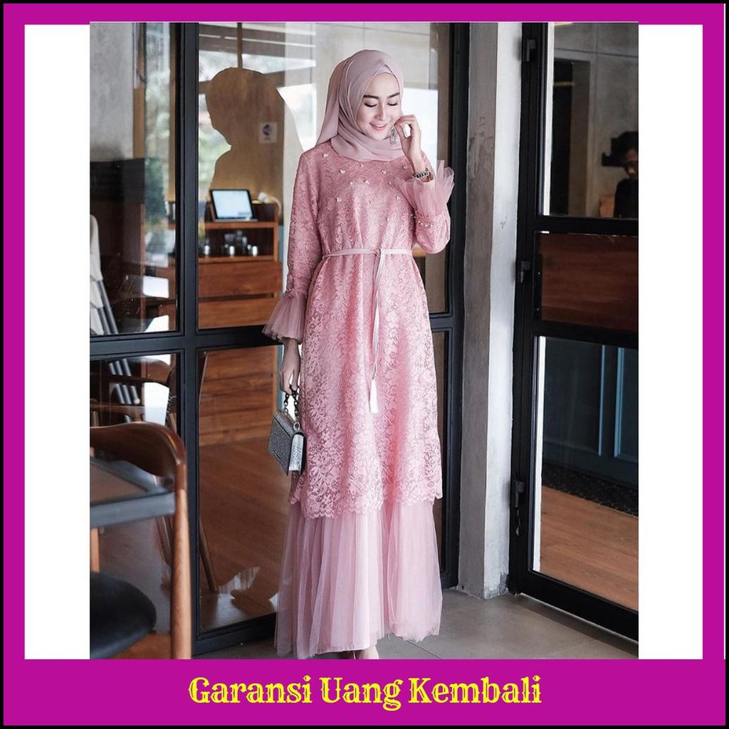 Bridesmaid Gamis Pesta Brukat Syahrini Dress Muslim Modern Party Dress Kombi Tile Size L