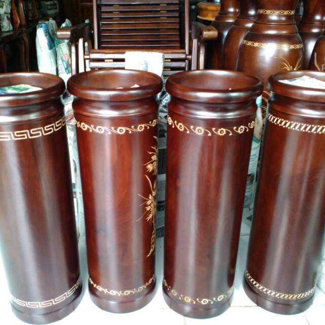 Vas bunga guci besar pot tempat bunga pajangan kerajinan kayu jati