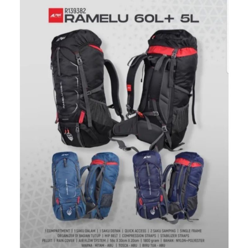 Tas Carrier Rei Ramelu 65l / Carrier rei 65l original free Rain cover