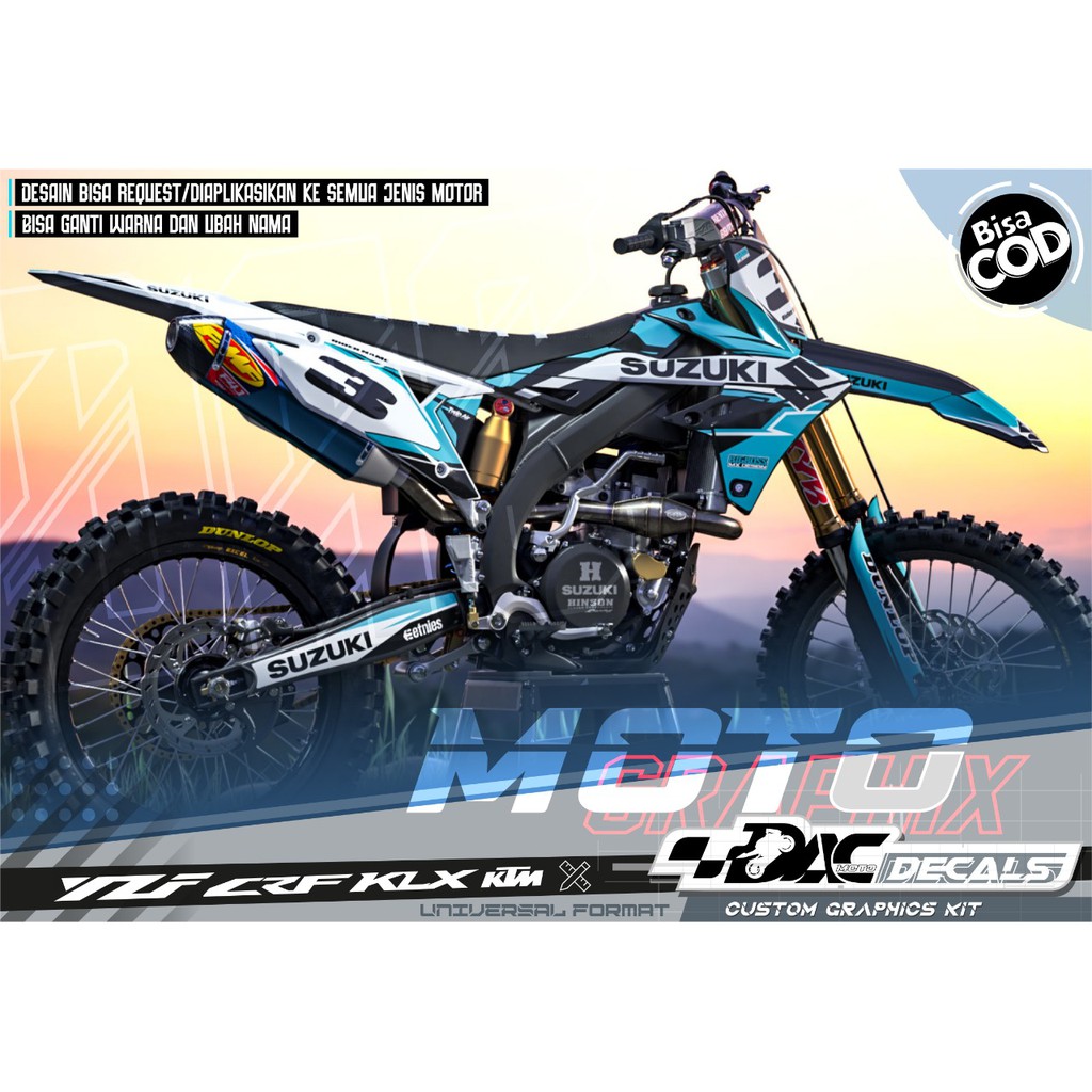 Sticker decal full body KLX Biru Muda Nomor 3