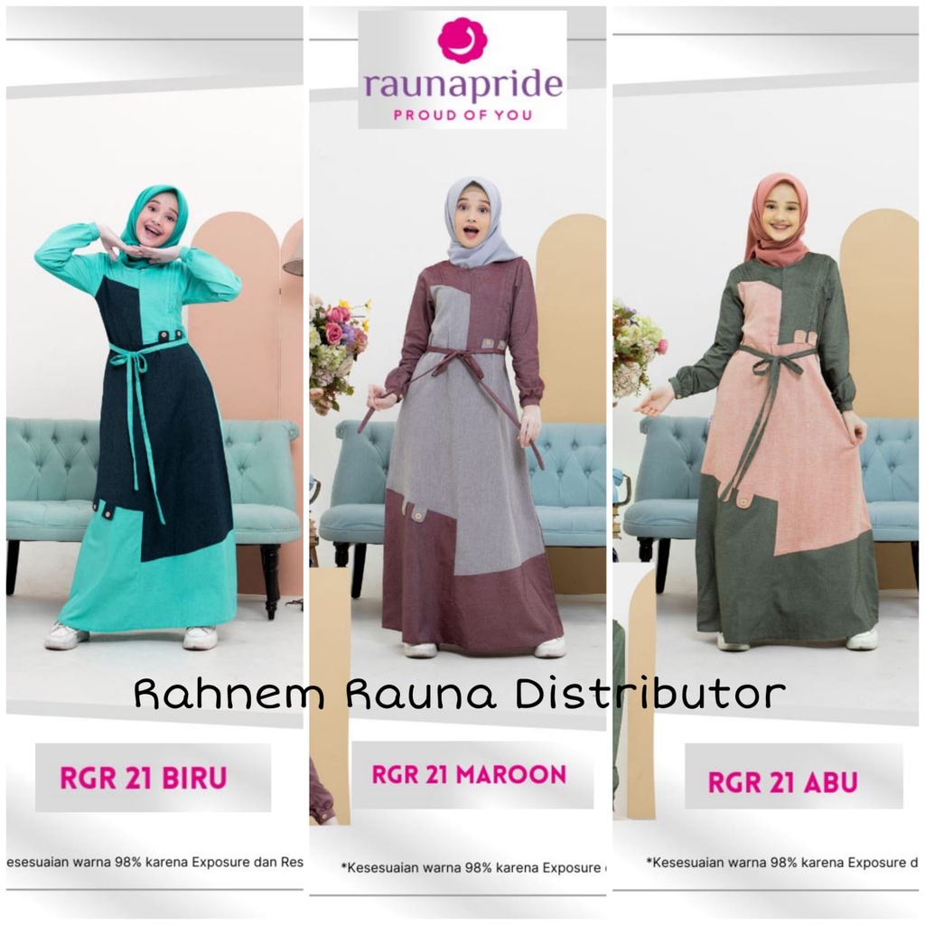 gamis remaja rauna rgr 21 baju remaja / gamis tanggung / baju anak abu biru marun /dress wanita tang