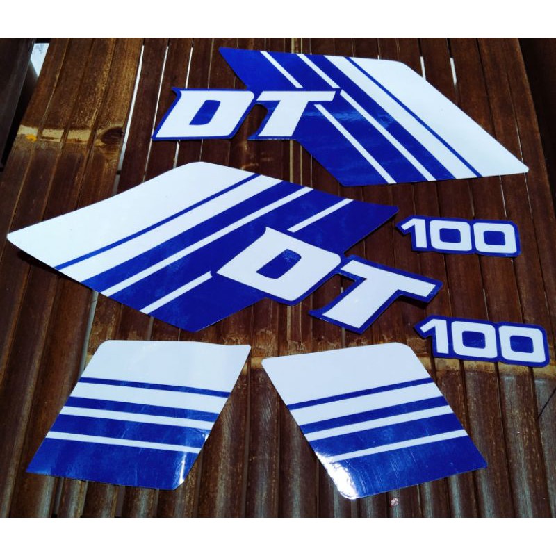 striping sticker Yamaha dt 100 biru putih DT100