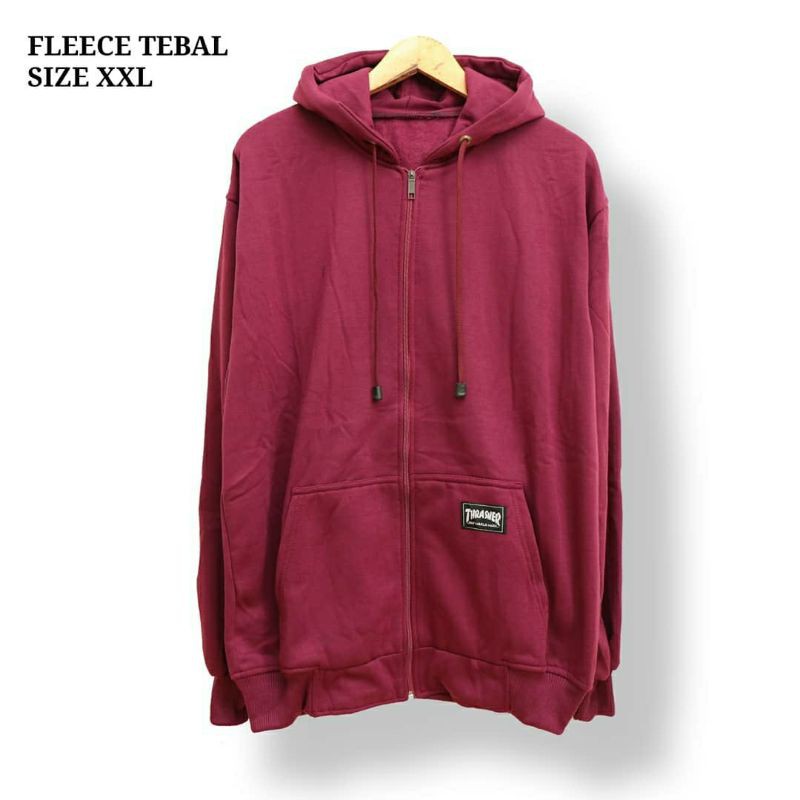 JAKET Jumbo Pria Wanita Big Size Hoodie Oversize Murah XL XXL XXXL Zipper Polos Cewek Cowok Premium-Burgundi