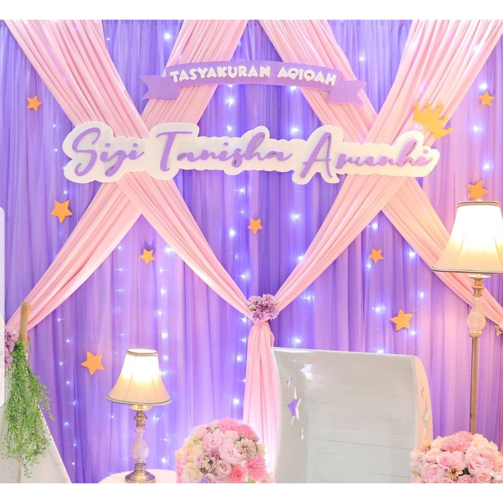 Kain Dekor/ Kain Dekorasi Backdrop Background Warna Ungu untuk Lamaran Wedding Engagement Khitanan