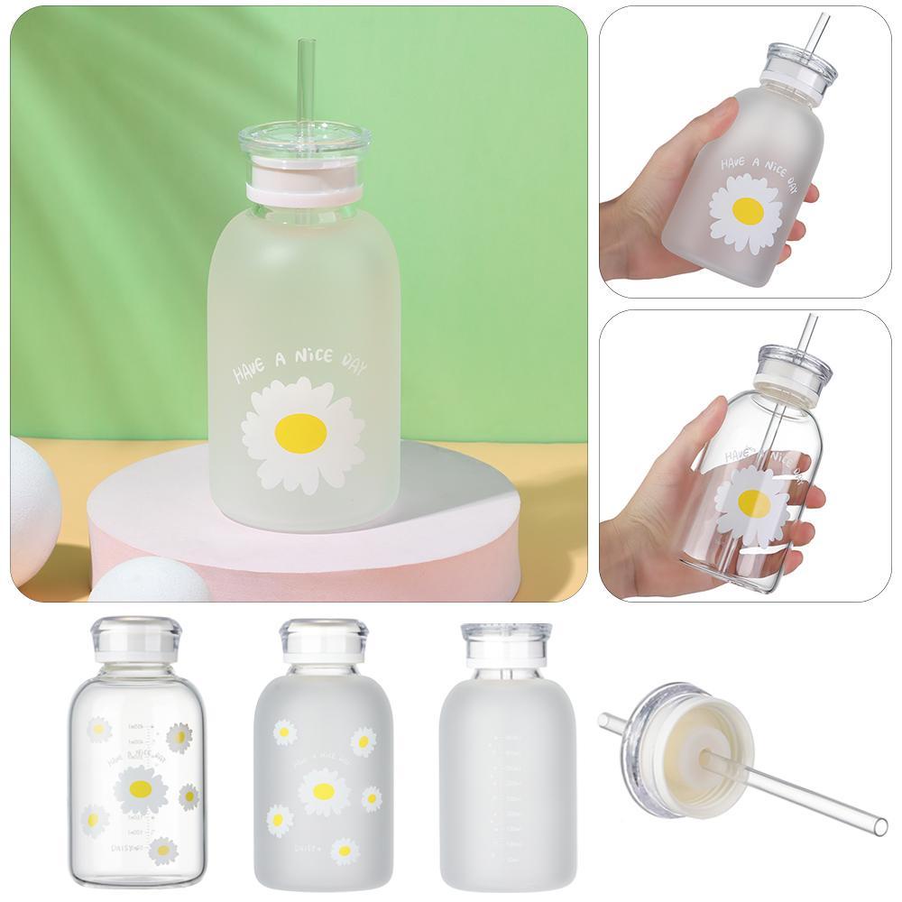 Solighter Water Bottle Flower Daisy Frosted Botol Minum Sedotan