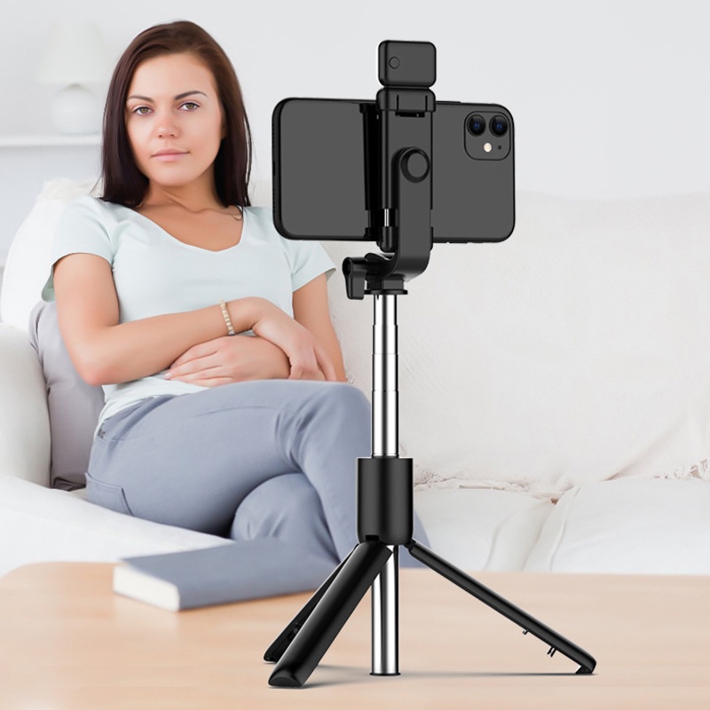 Bluetooth Selfie Stick Portabel/ Tongsis/ Tripod  Remote Control LED Lampu R1s