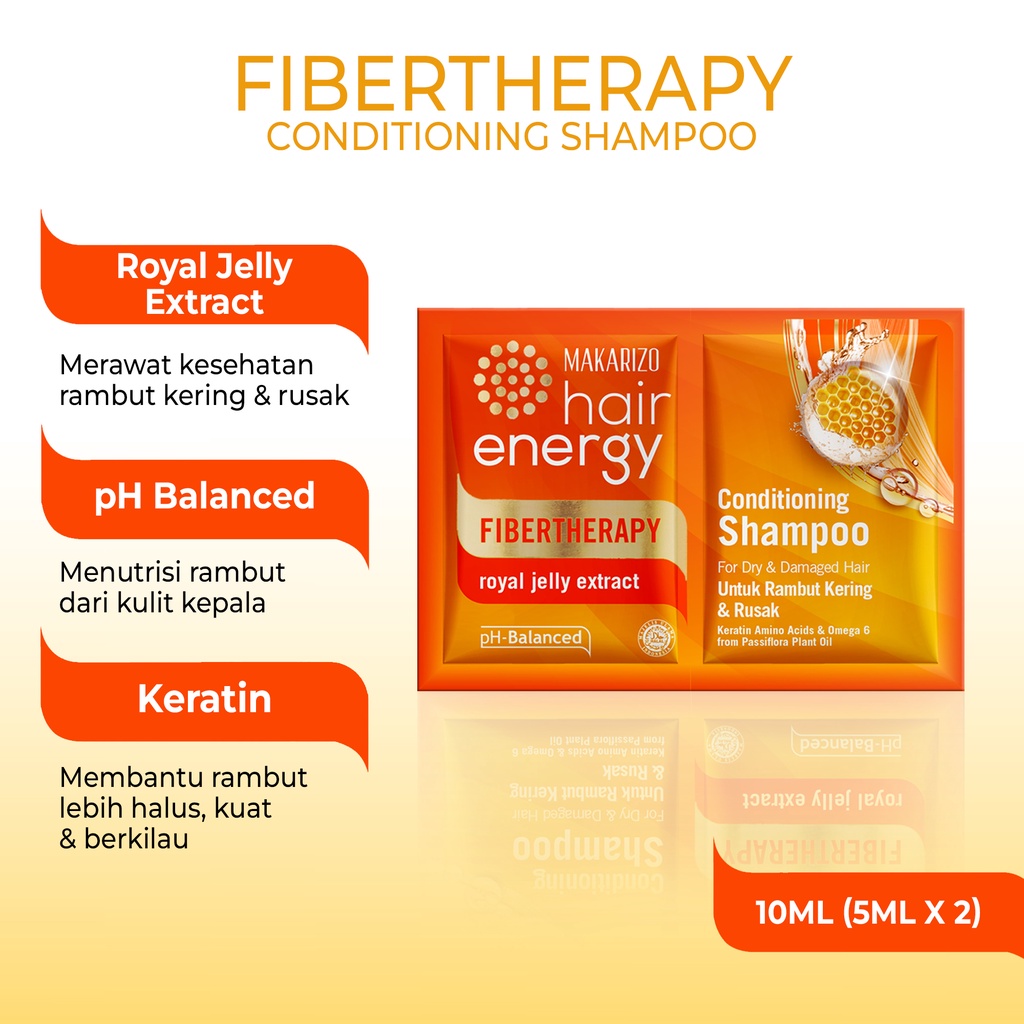 Makarizo Hair Energy Fibertherapy  Conditioning Shampoo Royal Jelly 10 mLx12 / Shampo Kondisioner-1