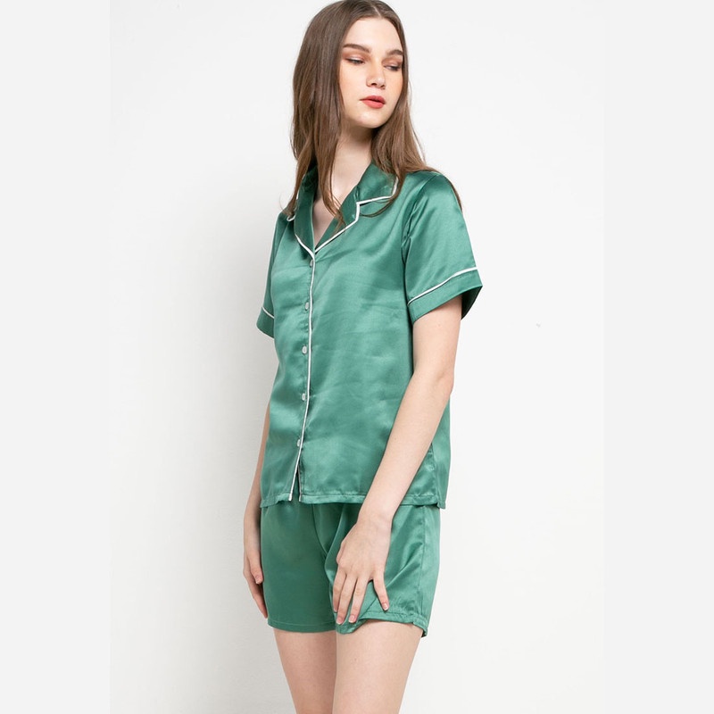 Anne Wintours Pyjama Baju Tidur Set Short Sleeve Short Pants Satin Sleepwear Wanita