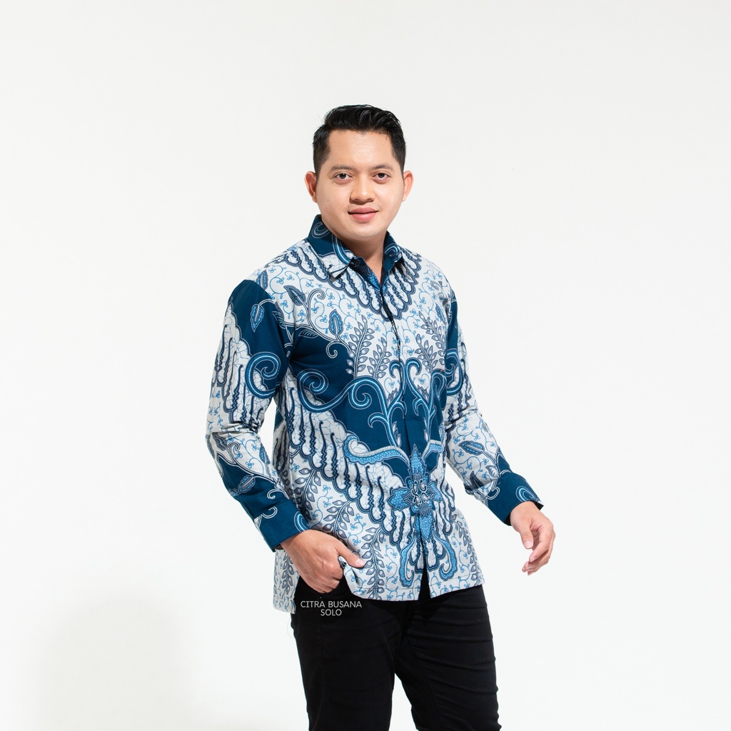 ARJUNO BIRU Kemeja Batik Pria Full Furing Bahan Katun Primisima