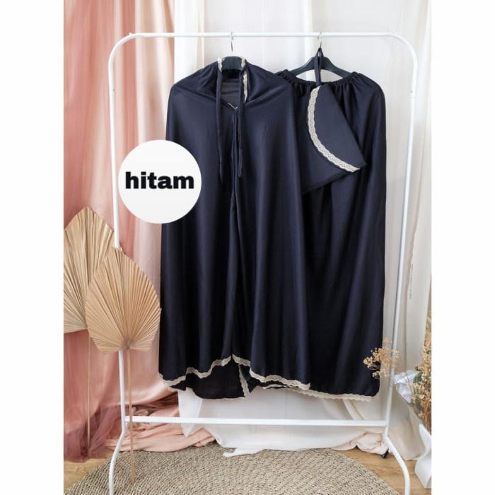 PROMO BISA COD MUKENA DEWASA mukena katun traveling dewasa adem lembut tebal promo - Hitam TERUSAN K