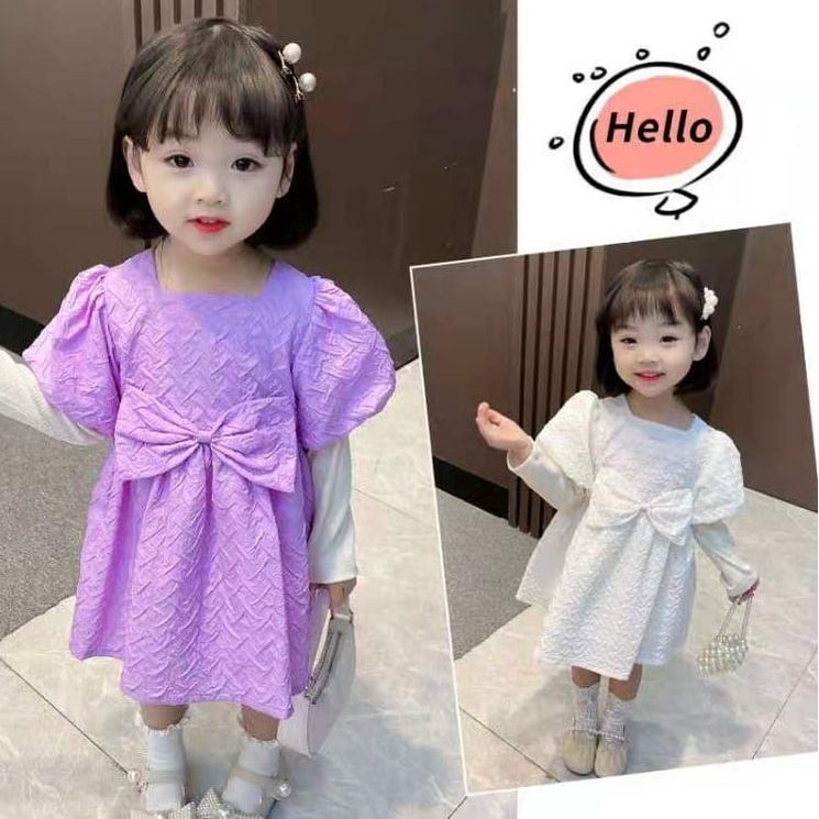 Promo !! Dress simple anak cewek / dress embossed ribbon salsabilla ukuran 2-4tahun / Dress anak perempuan / Dress bestseller