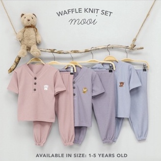 Mooi Setelan Waffle Knit Set - Mooi Setelan Baju pendek Celana Panjang Waffle Anak CBKS