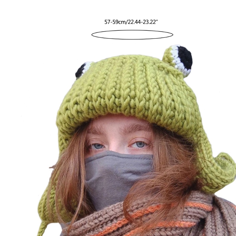 Topi Kupluk Rajut Dengan Penutup Telinga Aksen Mata Besar Untuk Wanita