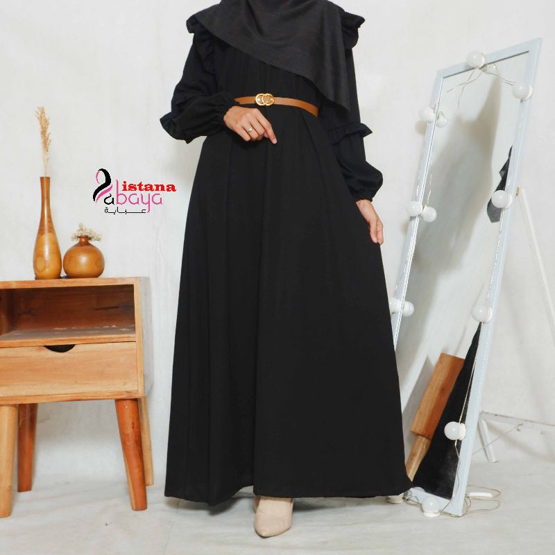 abaya turki terbaru elegan trendy dg bonus sabuk Cantik dan aksen tangan layers
