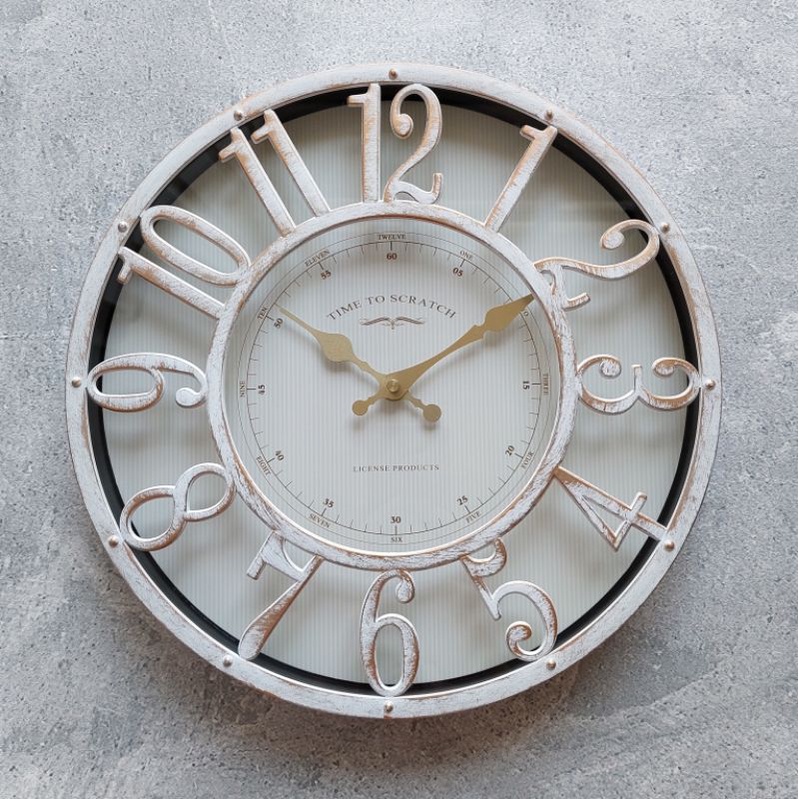 Jam Dinding Vintage Klasik Classic Retro Style Eropa Minimalis Unik Dekorasi Rumah Elegan-Putih