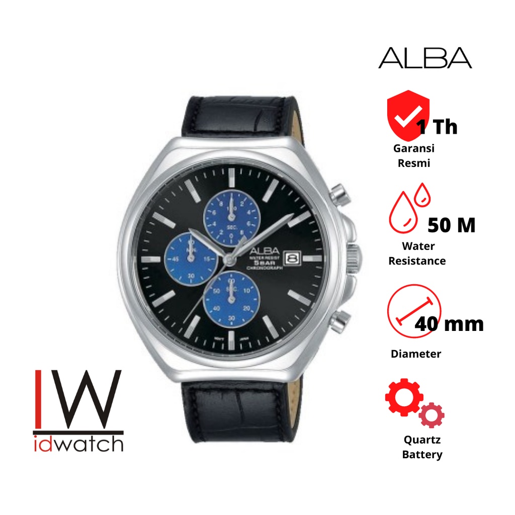 Alba AM3483X1 Chronograph Jam Tangan Pria Original AM3483 Cowok Laki Strap Kulit Leather