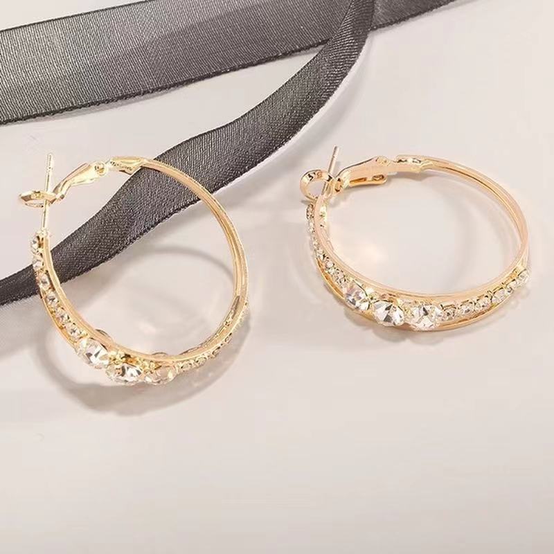 Anting Hoop Zircon Berlian Imitasi Bentuk Lingkaran Untuk Wanita