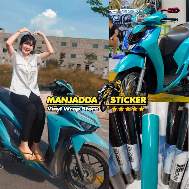 Skotlet stiker biru tosca glossy kualiatas premium bahan tebal mudah dipasang