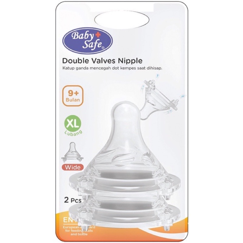 Baby safe double valve wide neck nipple - dot botol susu