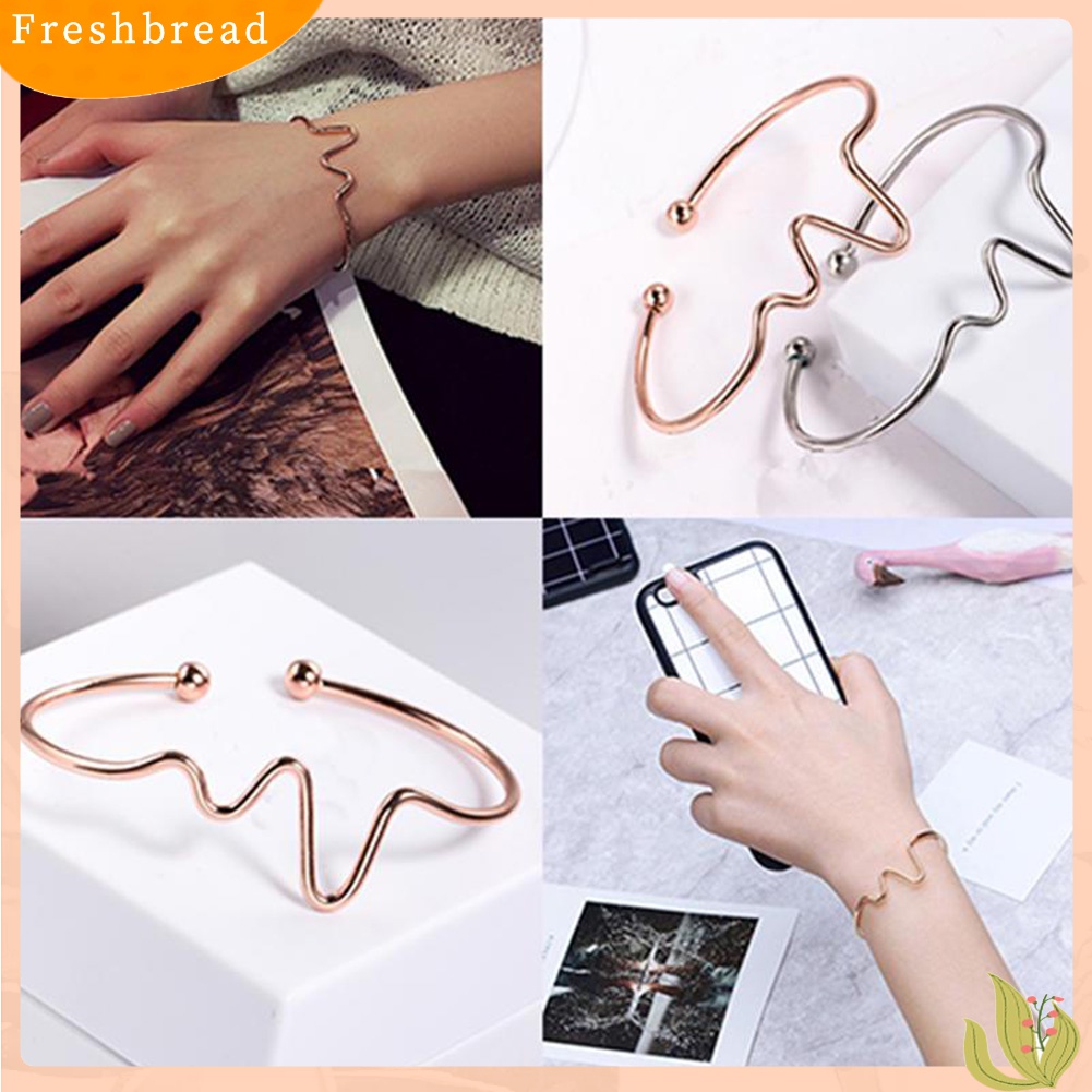 [TERLARIS]Fashion Simple Women Heart Beat Rhythm ECG Wave Open Ended Bangle Bracelet Gift