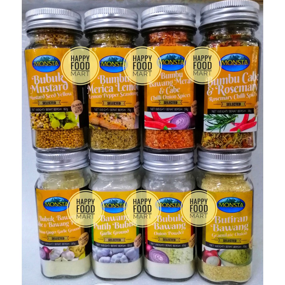 

[SALE] MONSTA BUBUK MUSTARD/MOSTER/LEMON PEPPER/MERICA LEMON/BAWANG MERAH CABE/BUMBU CABAI ROSEMARY
