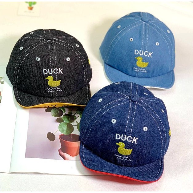 [JOYLEEN BEBE] Denim Hat Happy Duck - Topi Denim Anak Bordir Bebek - Topi Duck Anak Lucu Import