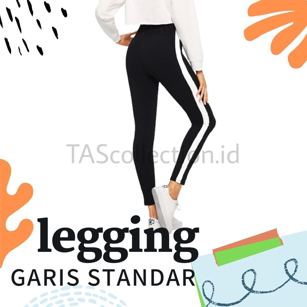 Lejing Garis Putih Bahan Tebal Legging List Putih Ukuran Standar Bahan Lembut Dan Nyaman