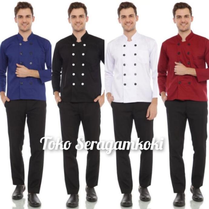 Baju Chef Seragam Koki Lengan Panjang Biru