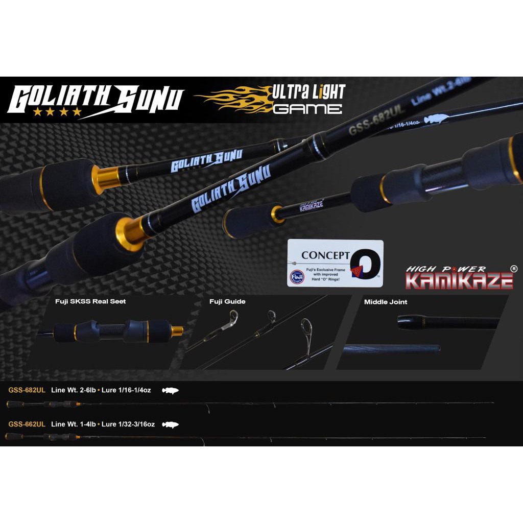 Joran UL 2-6lb Panjang 2.04cm Ultralight Kamikaze Goliath Japan Style Carbon Fuji