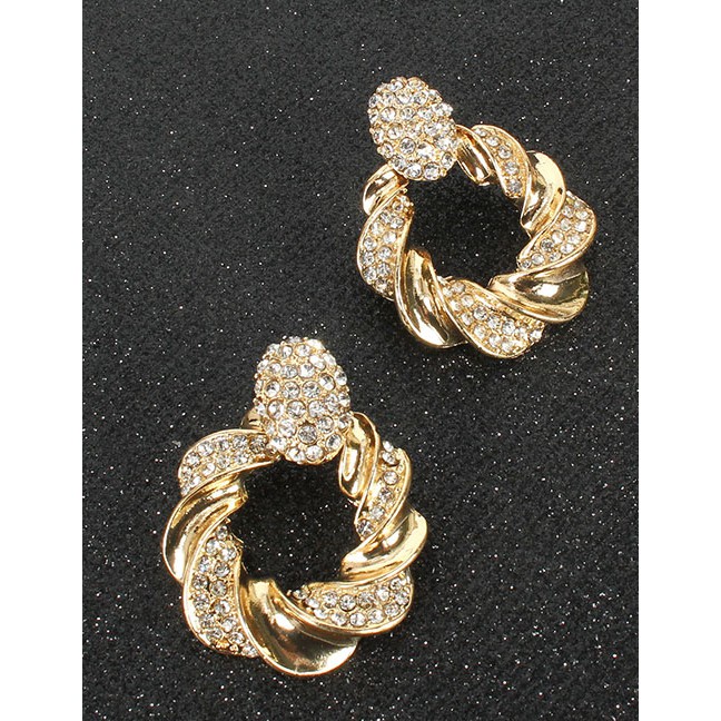 LRC Anting Tusuk Fashion White Diamond Round Button Earrings D71637