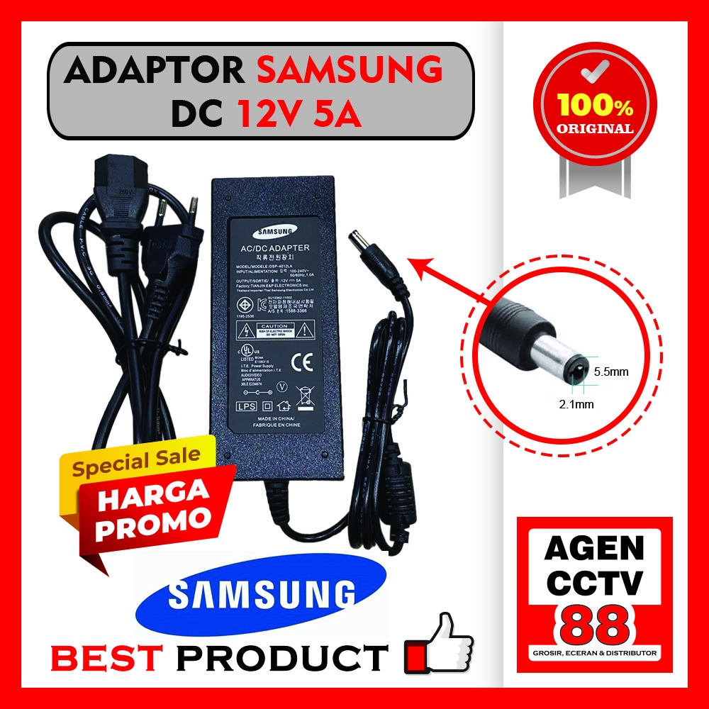 Adapter Adaptor Power Supply Merek Korea SAMSUNG 12V 5A Murni 100%