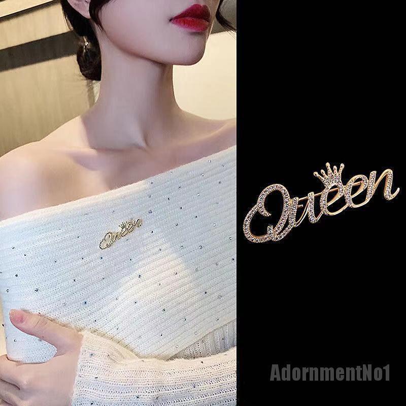 (Adornmentno1) Bros Pin Bentuk Mahkota Ratu Aksen Berlian Imitasi 2 Warna Untuk Wanita