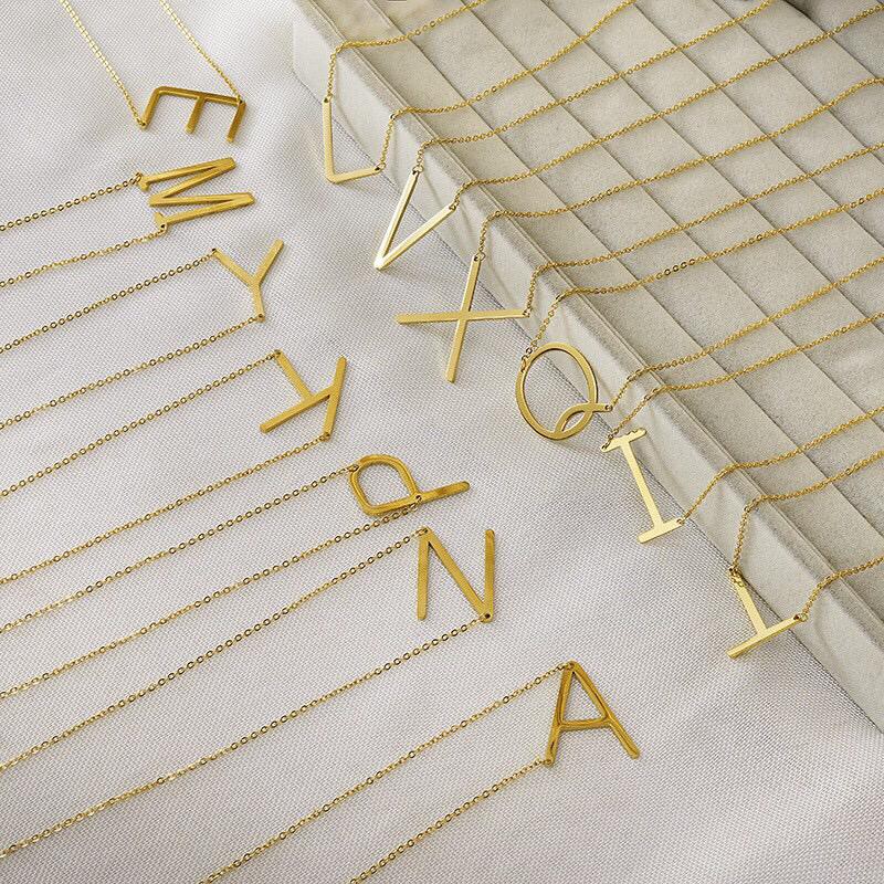 Kalung huruf Surat Titanium Sederhana Kalung Emas Fashion 26 Surat Klavikula Rantai Kalung Wanita