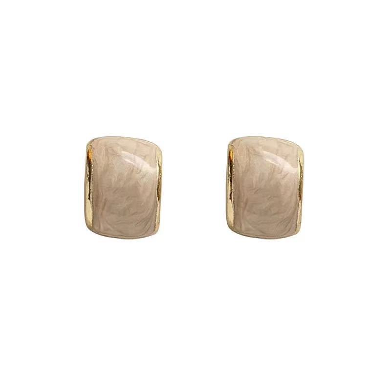 Anting Stud Enamel Glaze Bentuk Persegi Geometris Gaya Elegan Untuk Wanita