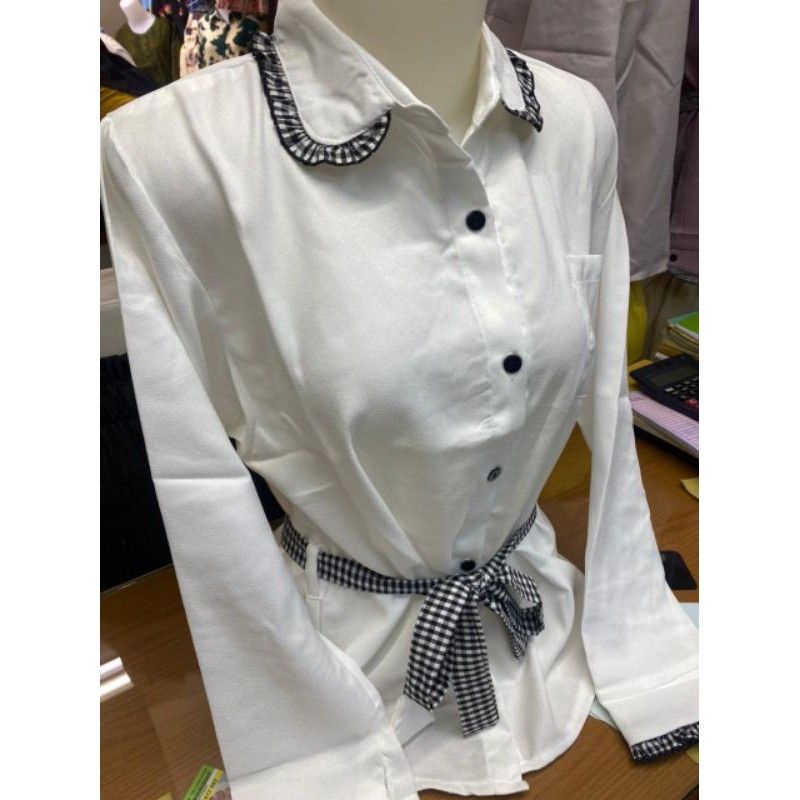 Blouse Wanita Kemeja Polos Putih Hitam Cewek Atasan Casual Moscrepe 097-4