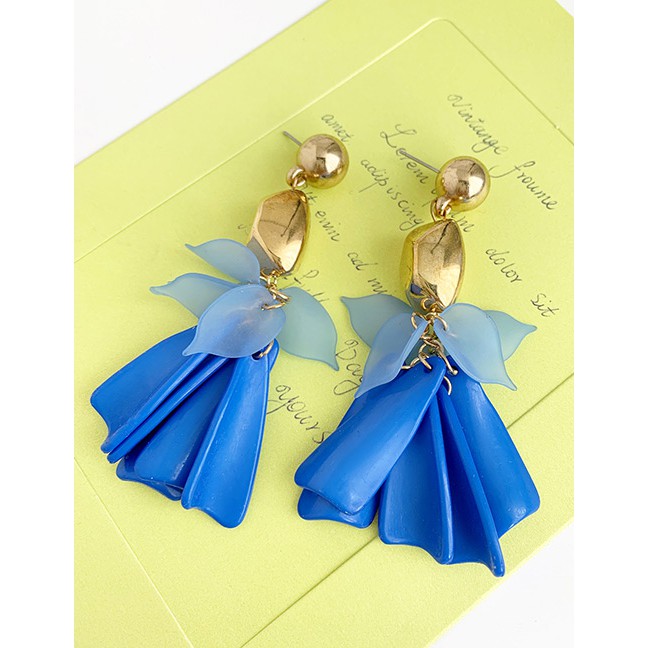 LRC Anting Tusuk Alloy Resin Leaves Tassel Earrings F71464