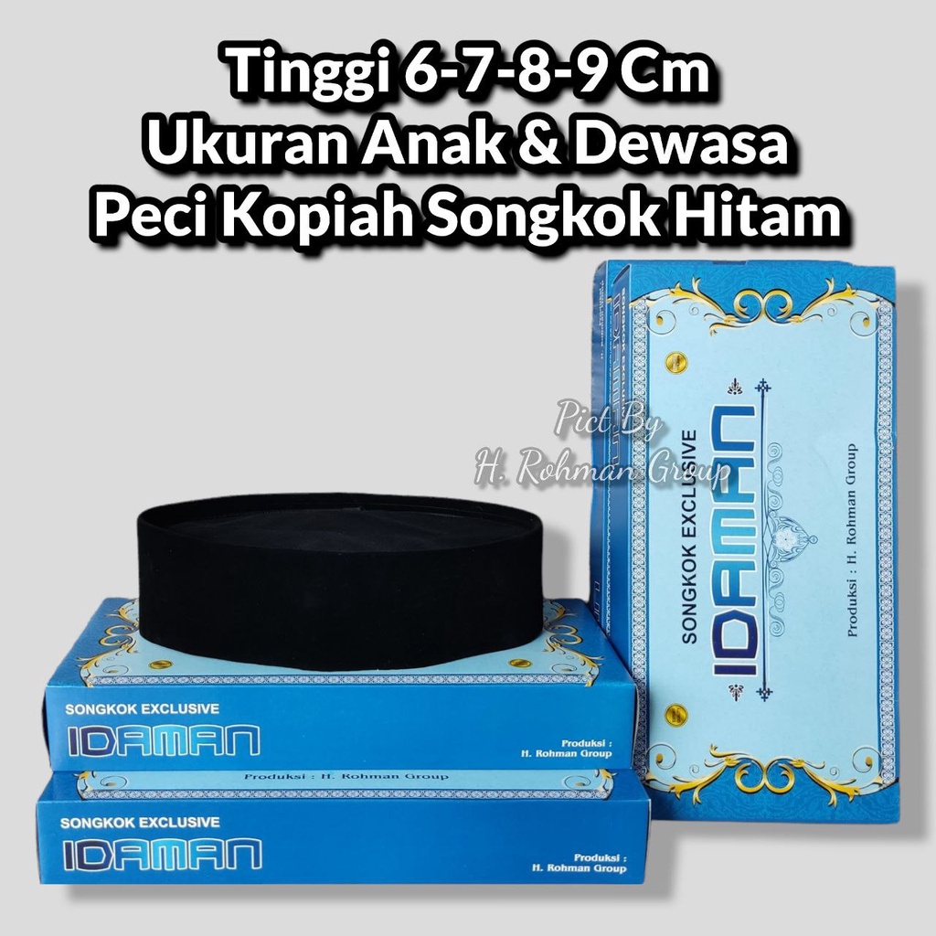 Songkok Hitam / Peci Hitam / Kopiah Hitam / Kufya Hitam /PECI MURAH / Tinggi 6 Cm Tinggi 8 Cm Tinggi 9 Cm