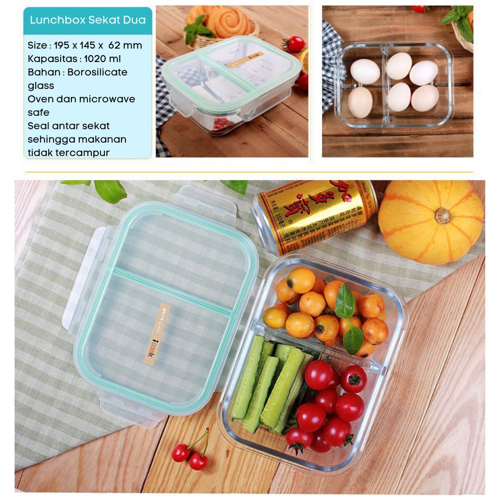 Microwave Glass Food Container / Tempat Makan Kaca Tahan Panas / Anti Campur / Tebal