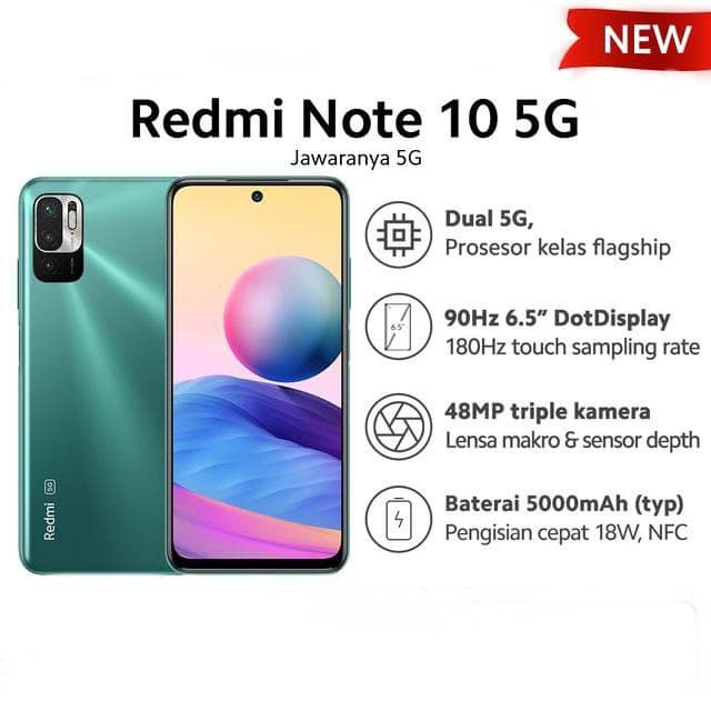 Xiaomi Redmi Note 10 5G [4GB+128GB] Dimensity 700 5G - 48MP Triple Camera - 6.5' IPS LCD - NFC - 5000mAh Garansi Resmi Xiaomi 15 Bulan