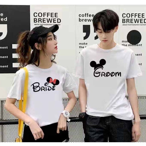 MYSTIQUE.ID-BAJU KAOS COUPLE MIC*KEY MOUSE BRIDE AND GROOM T-SHIRT LUCU DAN AESTHETIC