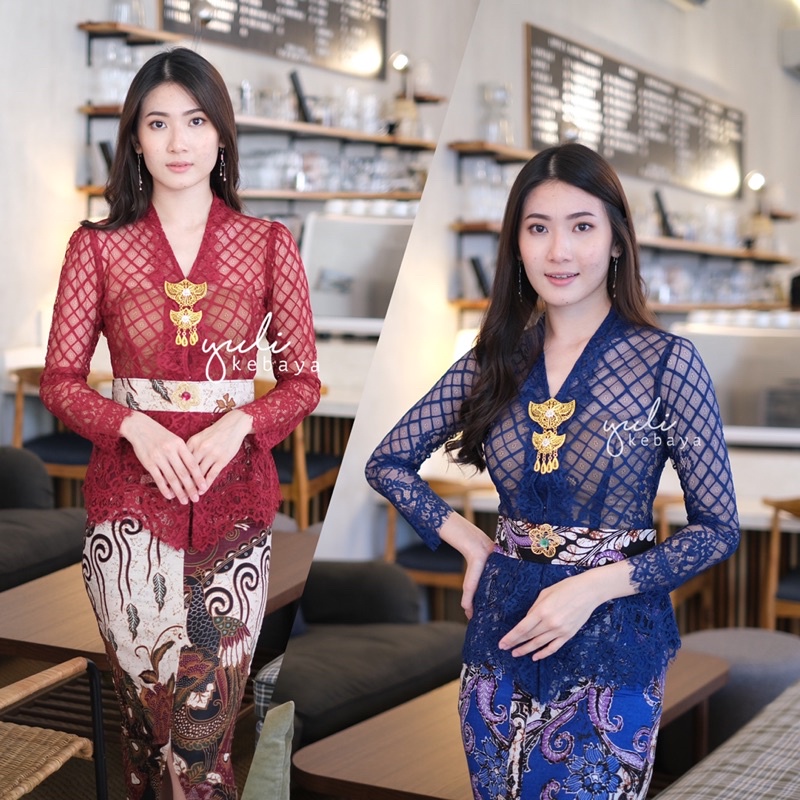 Set Kebaya Semi Italy Kartini dengan Rok Wiru | Kebaya Navy