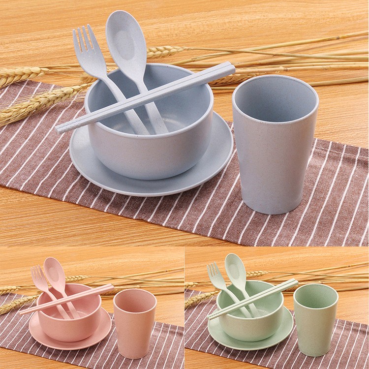 Alat Makan Jerami Set Isi 6 Pcs / Wheat Straw Cutlery 6in1 / Peralatan Makan 6 in 1